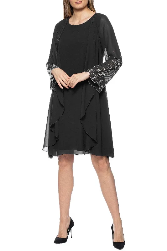 Prom DressMarina  Short Scoop Neck Embellished Sleeve Dress