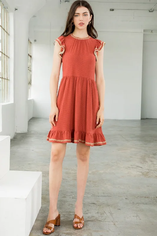 women's party dressesShort Embroidered Flutter Sleeve Dress