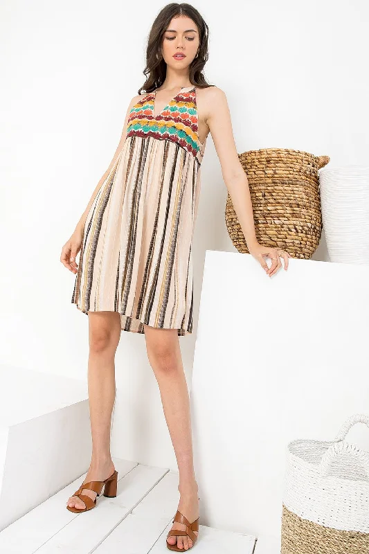women's bow dressesShort Embroidered Print Halter Dress