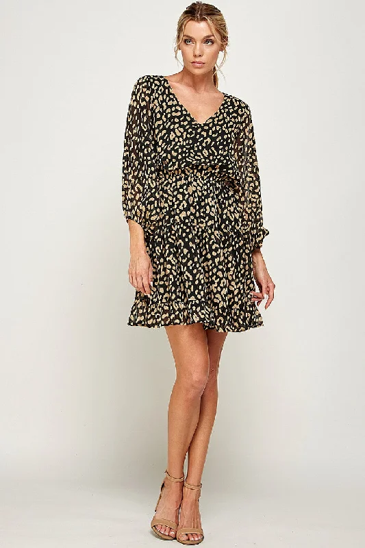 women's prom dressesShort Leopard Print Ruffled Dress