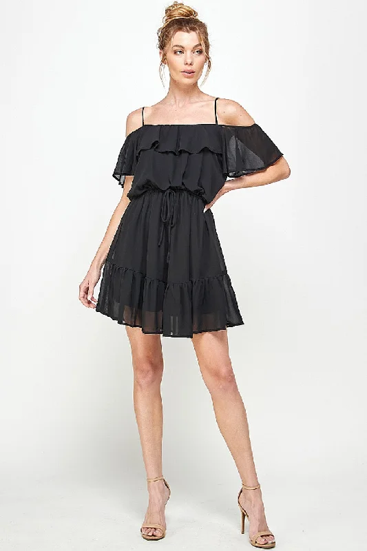 women's wrinkle-resistant dressesShort Off Shoulder Ruffled Dress