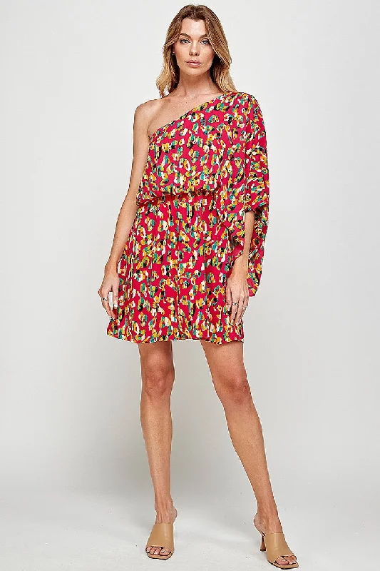 Wedding DressShort One Shoulder Leopard Print Dress