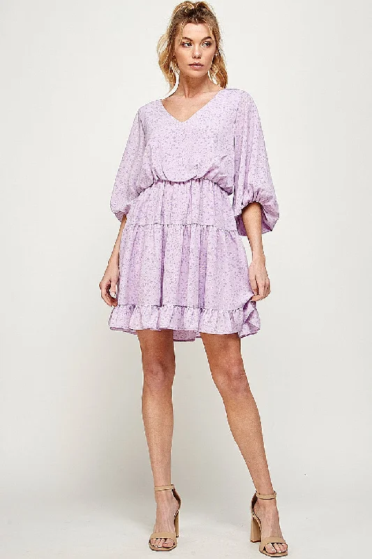 Striped DressShort Printed Ruffled 3/4 Sleeve Dress