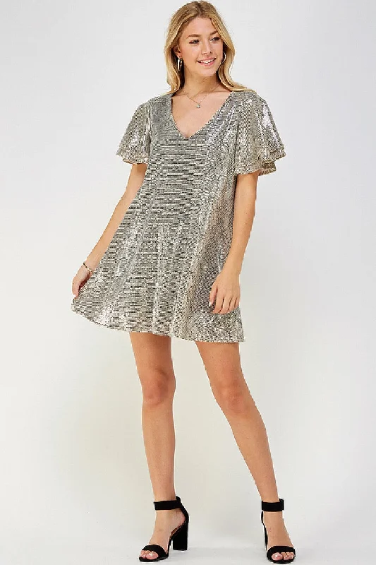women's solid color dressesShort Ruffle Sleeve Snake Print Flare Dress