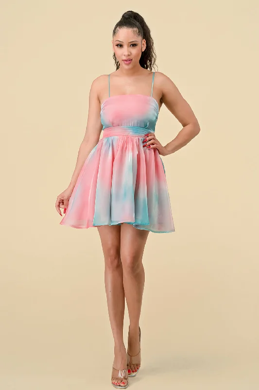 women's retro dressesShort Spaghetti Strap Printed Chiffon Dress