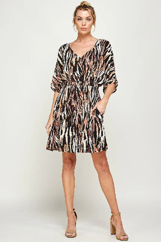 Retro DressShort Zebra Print Pocket Dress