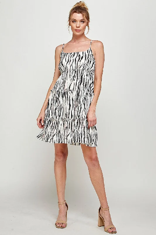 Formal DressShort Zebra Print Ruffled Dress