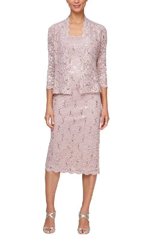 Knit DressSL Fashions 9213104 Petite Lace Jacket Short Dress